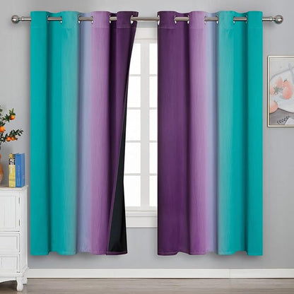 Estelar Textiler Ombre Teal and Purple Blackout Curtains 72 Inch Length 2 panels - Image 2