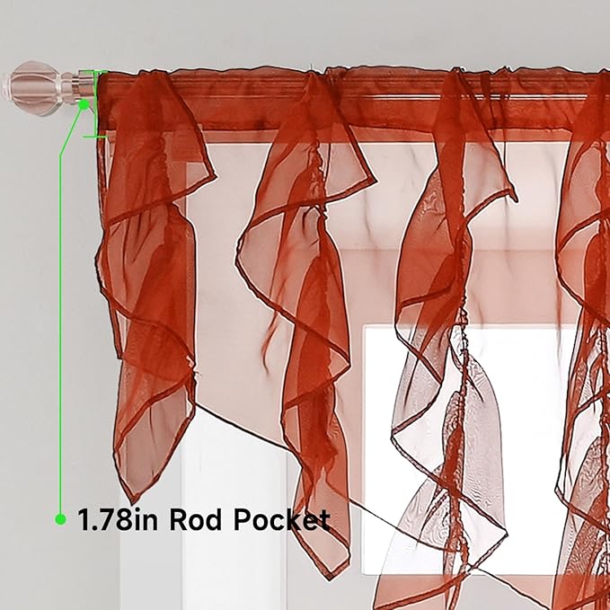 PearAge Ruffled Voile Semi Sheer Curtain Valance, Kitchen Living Room Shabby - Image 4