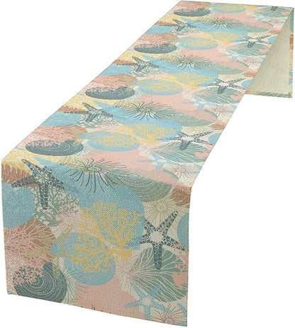 Nautical Starfish Kitchen Table Runner Colorful Coral Pink Blue Yellow Table by ShiTingYu