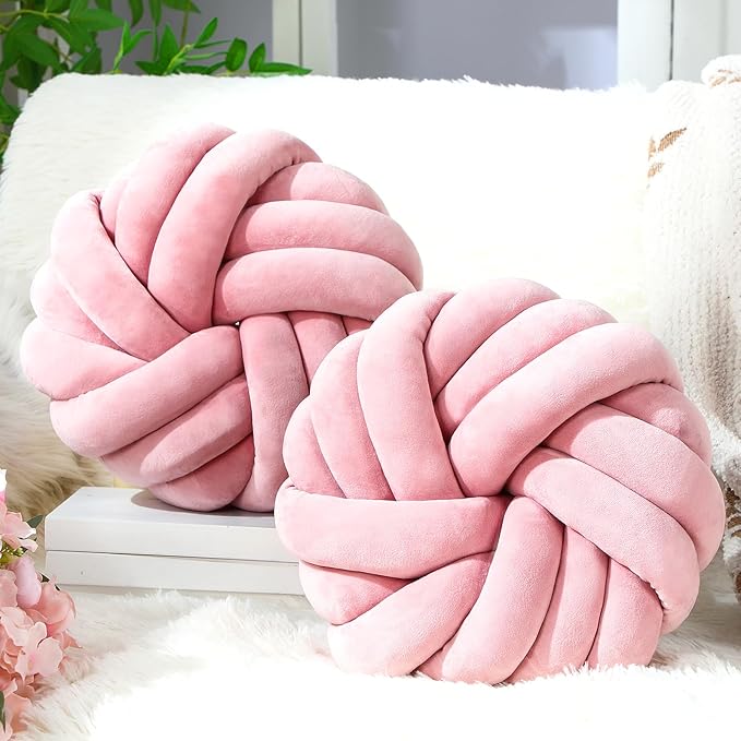 Fumete 2 Pcs 14 Inches Knot Pillow Round Throw Soft Plush Knot Ball Pillow by Fumete
