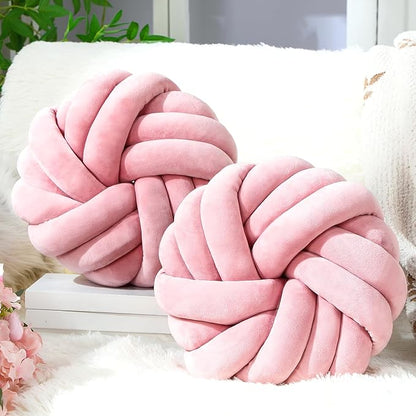 Fumete 2 Pcs 14 Inches Knot Pillow Round Throw Soft Plush Knot Ball Pillow by Fumete