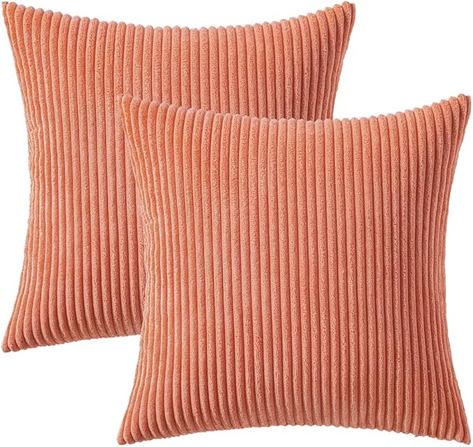 MIULEE Coral Red Corduroy Pillow Covers 16x16 Inch Set of 2 Super Soft Boho - Image 6