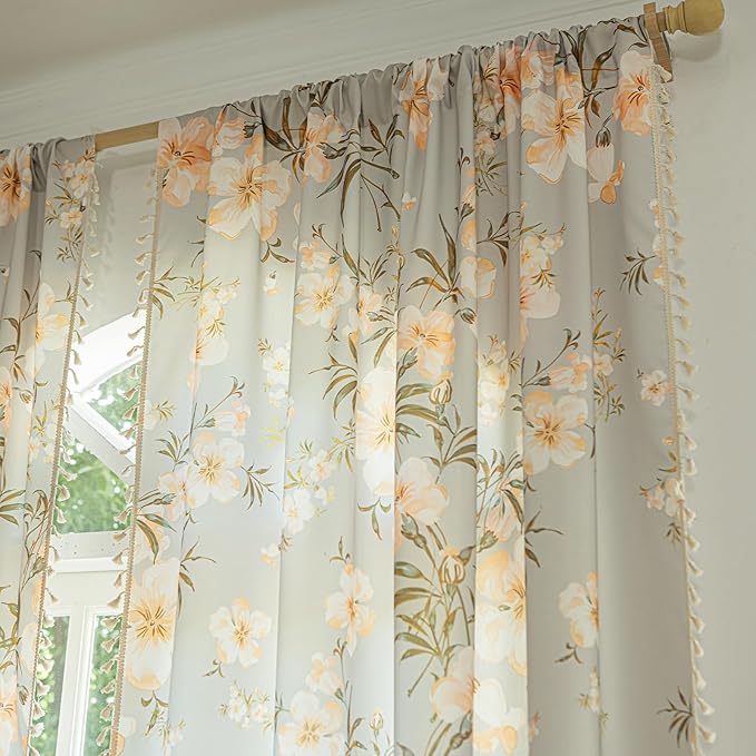 ENJOYBRIDAL Floral Curtains 63 Inch Long Living Room Bedroom Drapes Boho Dining - Image 4
