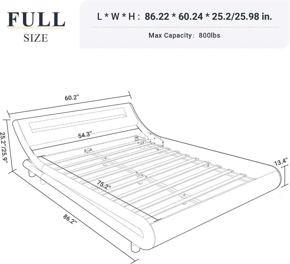 Allewie Full Size LED Platform Bed Frame with Adjustable Headboard, Grey