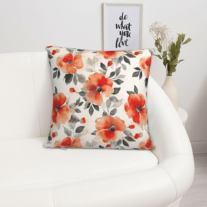 Fall Burnt Orange Floral Throw Pillow Covers 18x18 Inch Set of 2, Modern - Image 2