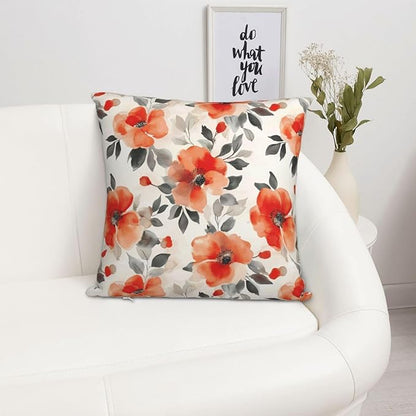 Fall Burnt Orange Floral Throw Pillow Covers 18x18 Inch Set of 2, Modern - Image 2
