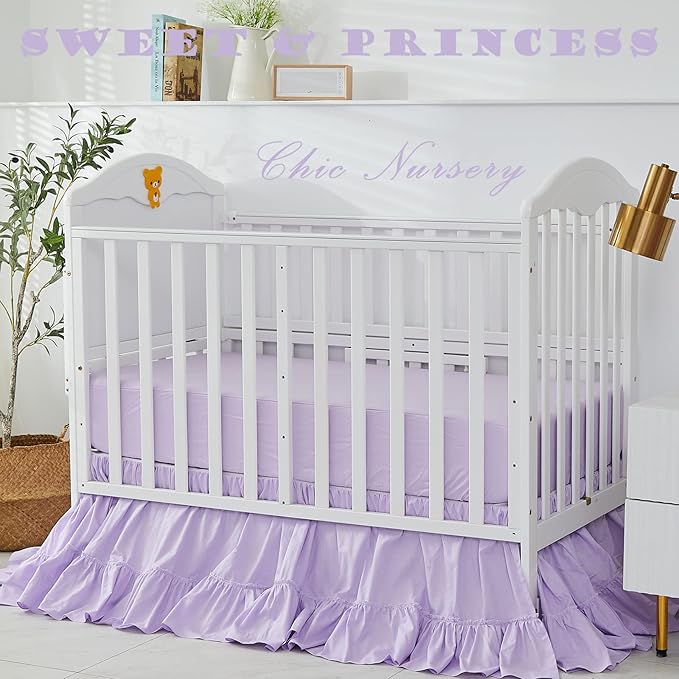 Brandream Crib Bed Skirt for Baby Girls Boys Purple Boho Bohemian Solid Cotton - Image 3