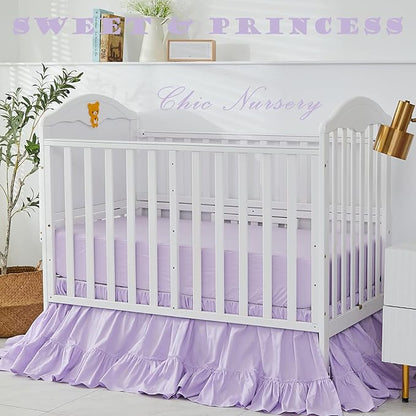 Brandream Crib Bed Skirt for Baby Girls Boys Purple Boho Bohemian Solid Cotton - Image 3