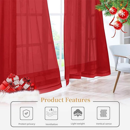 Sheer Curtains 54 Inches Long 2 Panels, Rod Pocket Short Curtain - Image 6