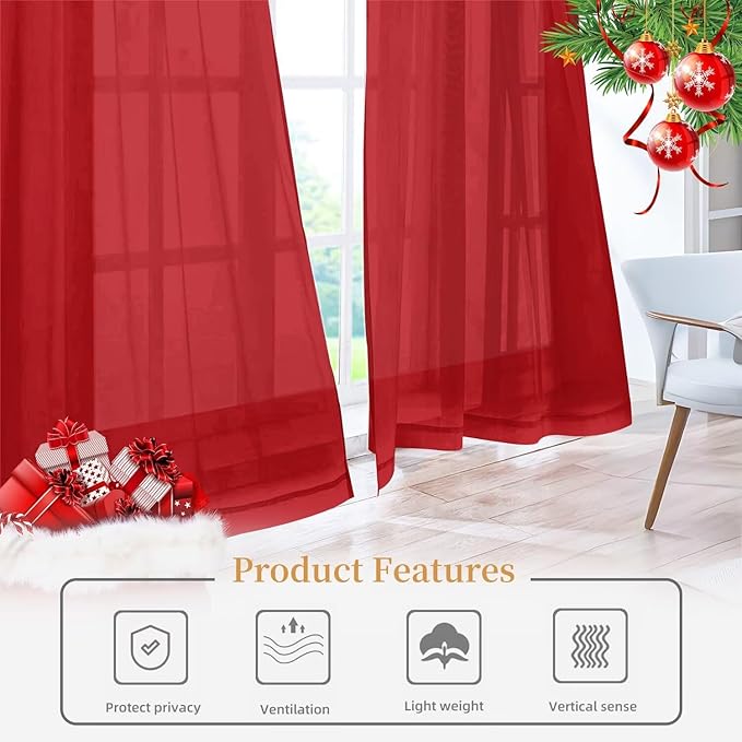 Sheer Curtains 72 Inches Long 2 Panels, Rod Pocket Short Curtain - Image 6