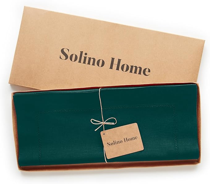 Solino Home Cotton Linen Dark Green Table Runner 120 Inches Long - Image 5