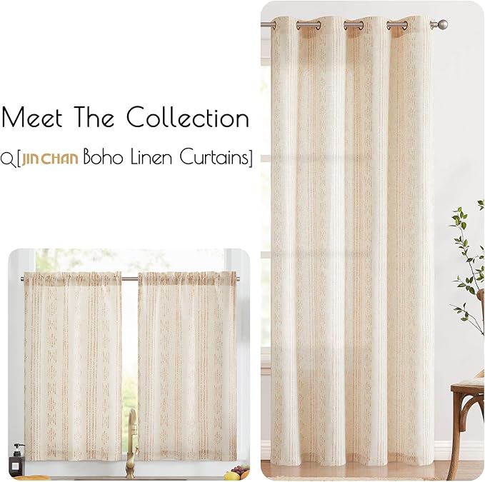 jinchan Boho Kitchen Linen Tier Curtains 30 Inch Bohemian Cafe Curtains - Image 8