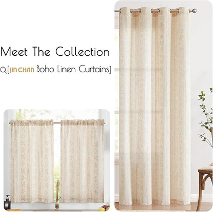 jinchan Boho Kitchen Linen Tier Curtains 30 Inch Bohemian Cafe Curtains - Image 8