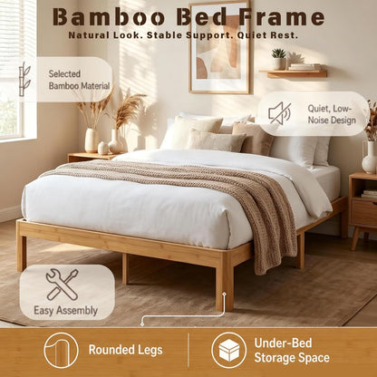 askeld 12 inch bamboo solid wood twin bed, side view