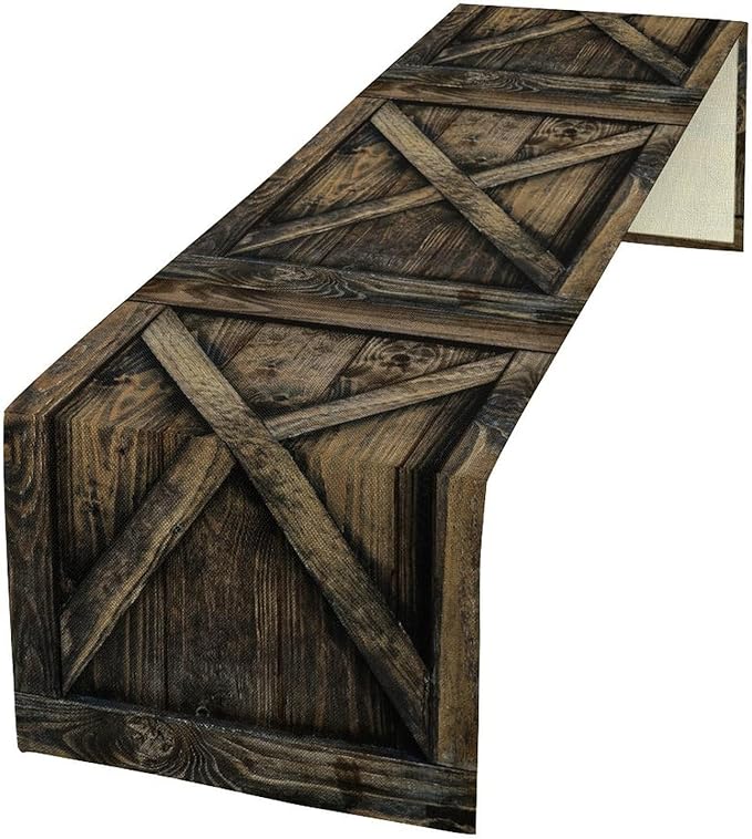 Old Barn Door Table Runner Wooden Barn Door Garage Door American Style Rustic by ZhiRain