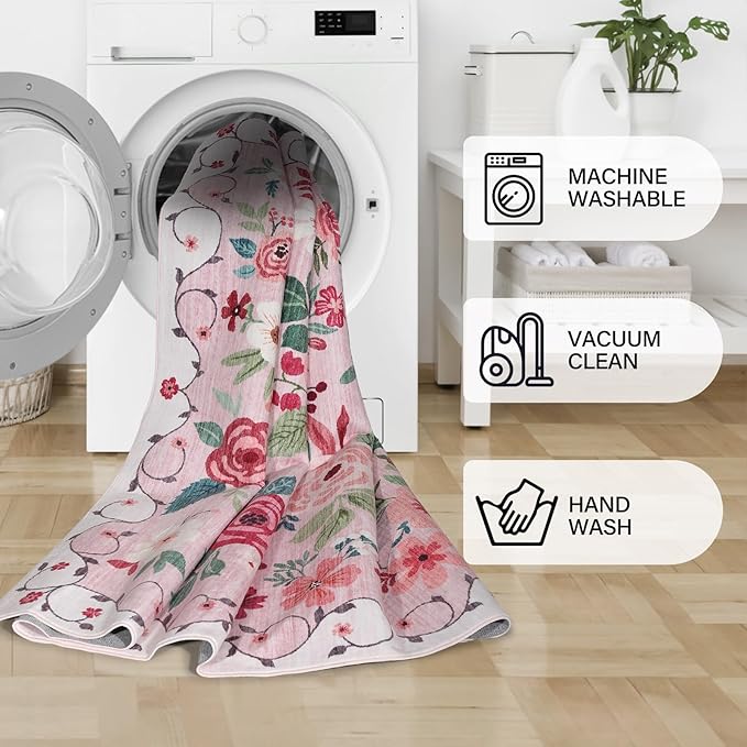 DUKINO 2x5 Runner Rug for Hallway, Washable Kitchen Floral Runner Rug - Image 7