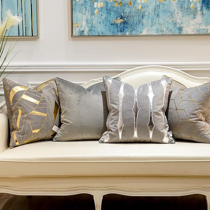 Avigers 18 x 18 Inches Grey Silver Striped Cushion Case Luxury European Throw - Image 7