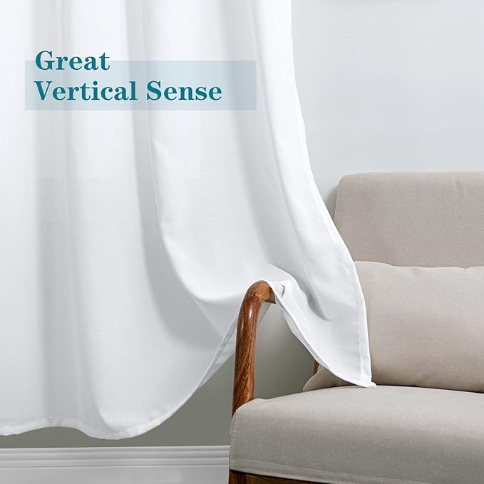BGment White Natural Linen Look Semi Sheer 95 inch Curtains 2 Panel Set - Image 5