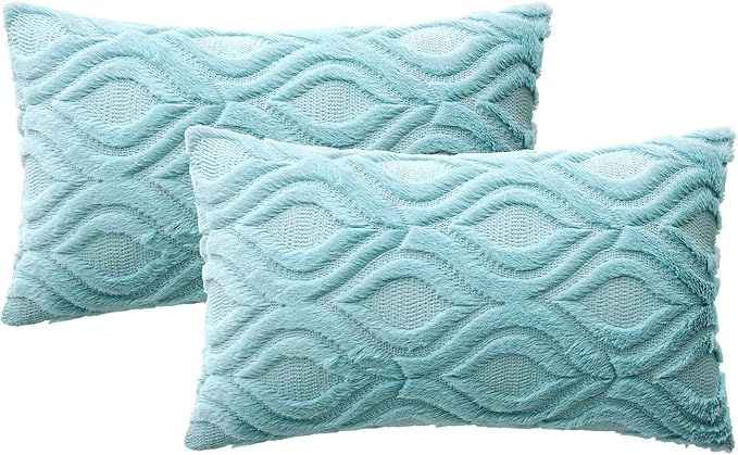 MIULEE Sky Blue Throw Pillow Covers 12x20 Inch, Soft Winter Plush Faux Wool - Image 6