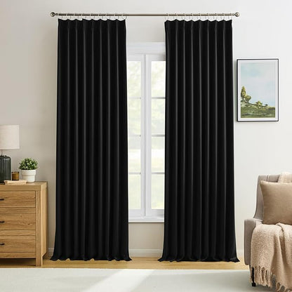 KEQIAOSUOCAI Black Pinch Pleated 60 Inch Wide Curtains 60 x 90, Thermal by KEQIAOSUOCAI