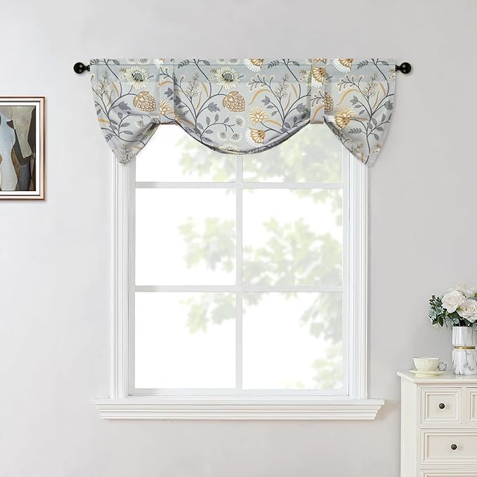 Leeva Tie Up Valances for Windows, Light Filtering Kitchen Curtains Valances by Leeva