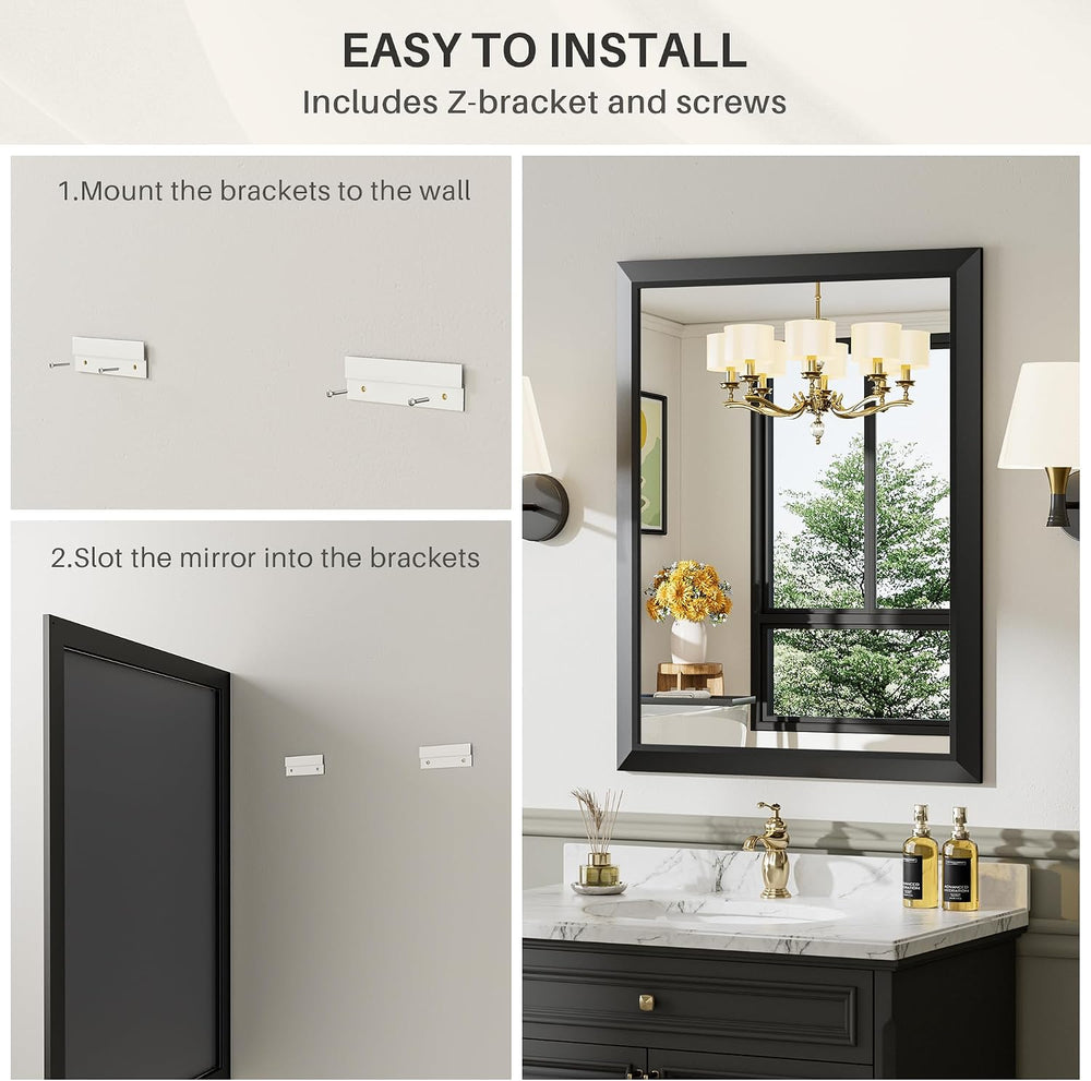 Briivue Black Metal Framed Bathroom Wall Mirror, 24x36 Inch
