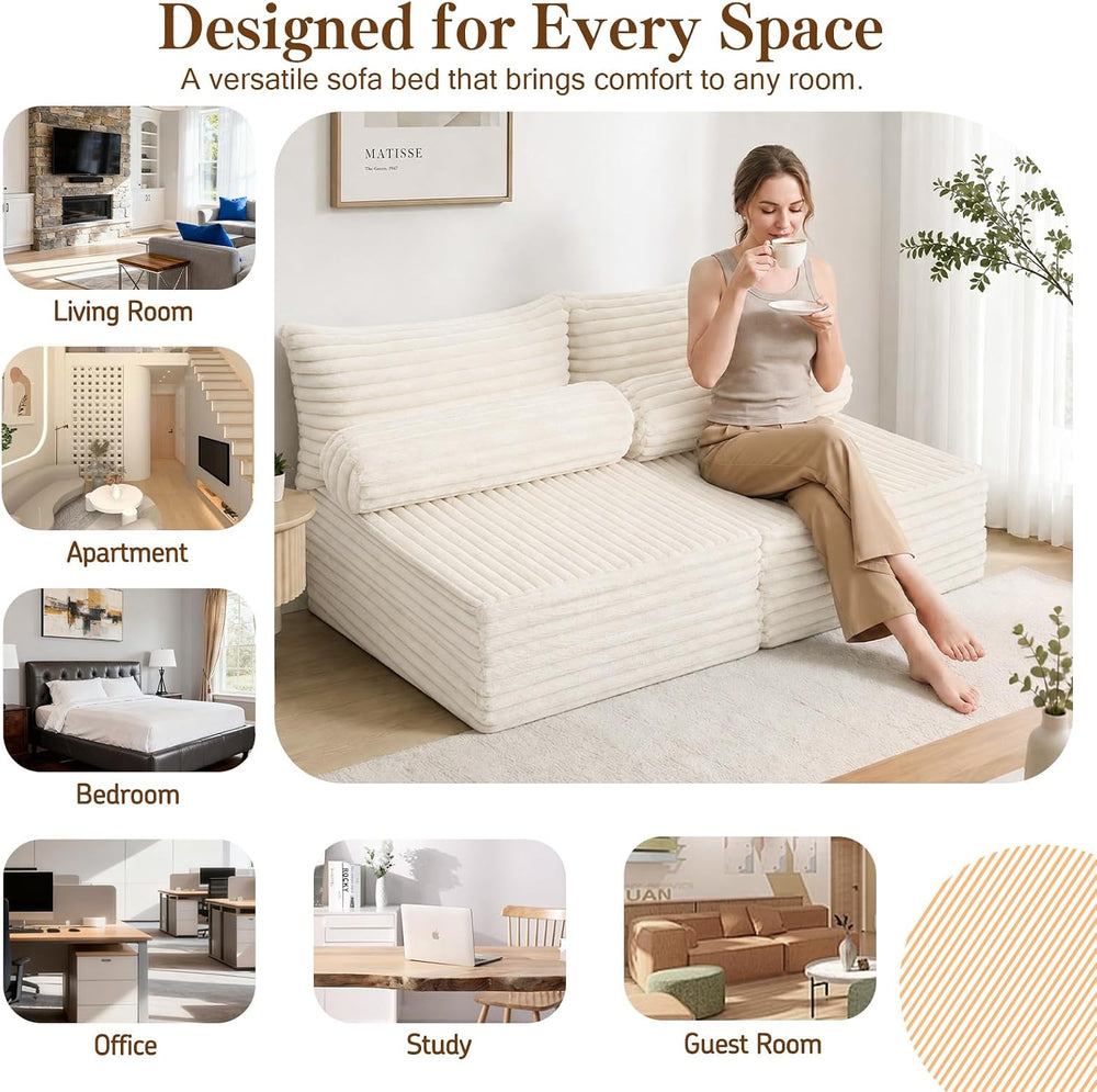 MeMoreCool Convertible Sofa Bed, Folding Floor Couch with Pillows, Corduroy