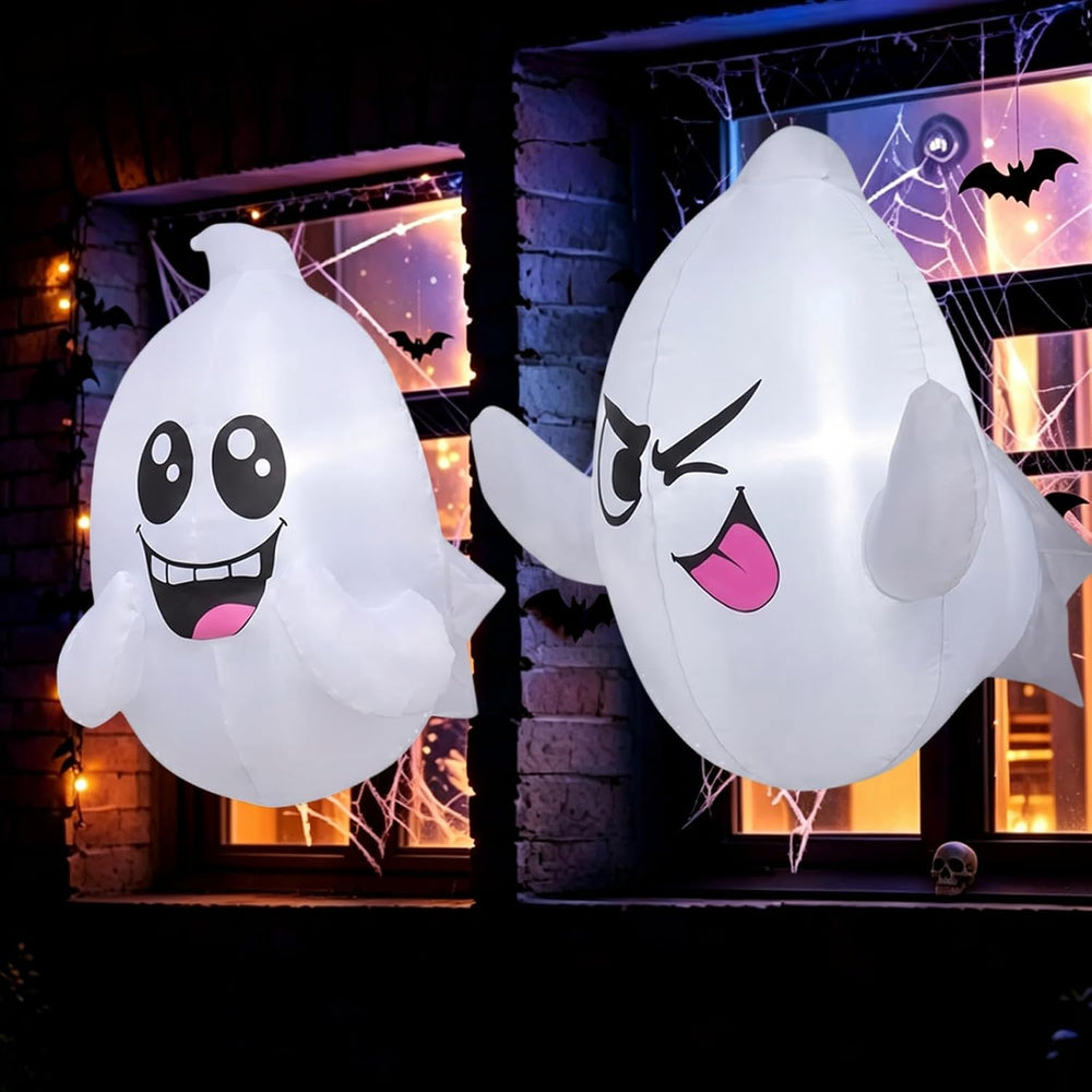 2 Pack 2.6 FT Halloween Inflatables Window Ghosts with Built-in LED Lights