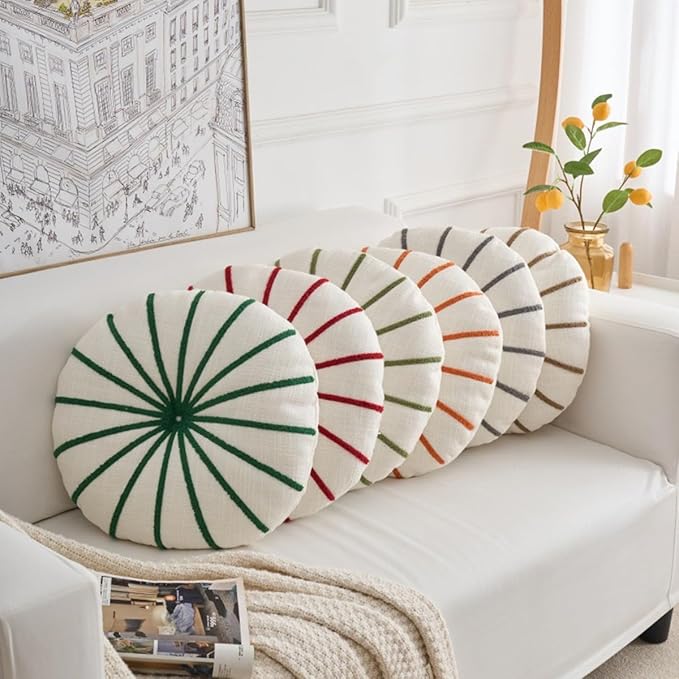 S_SSOY Round Pumpkin Throw Pillows 16", Colorful Striped Cushions Floor Pillows - Image 7