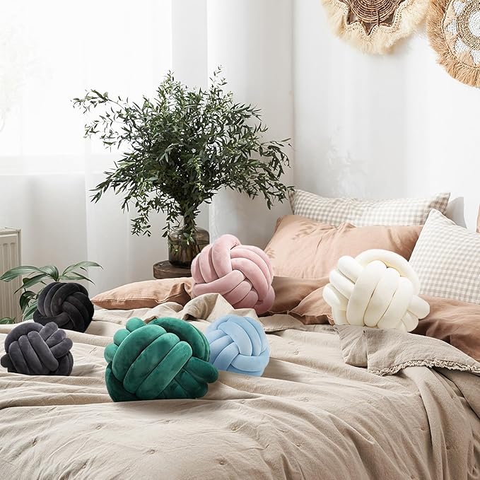 2 Pcs Knot Pillow Ball, Blush Knotted Pillow Plush Ball Pillows, 8.7" - Image 5