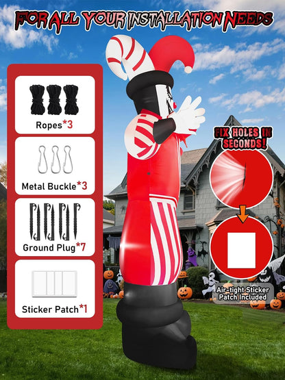 12FT Giant Halloween Inflatable Decoration, Kalolary Red Costume Scary Clown Blow Ups with Built-in LED Lights Large Huge Scary Clown Inflatable for Halloween Party Lawn Garden Outdoor Yard Decoration