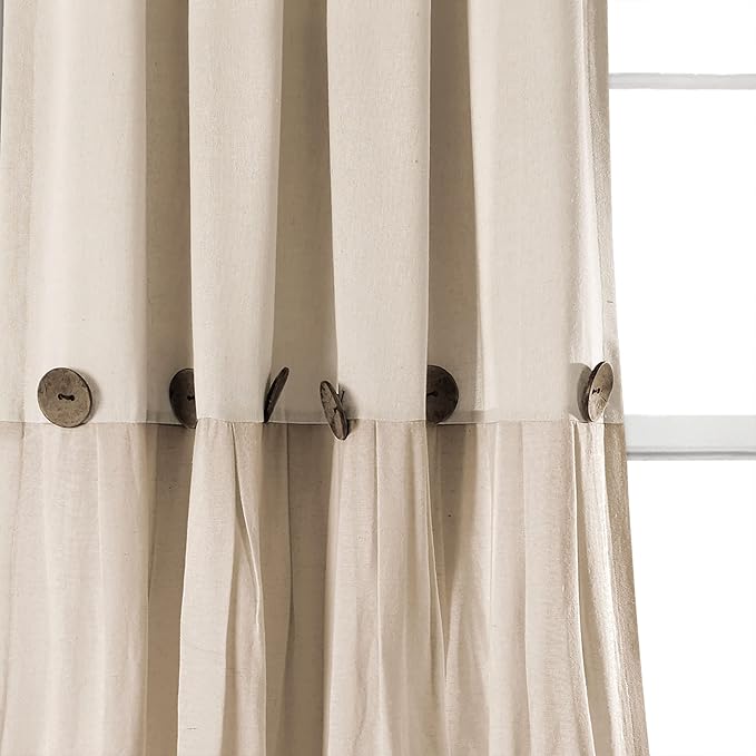 Lush Decor Linen Button Window Curtain Panel, Dark Linen - Image 3