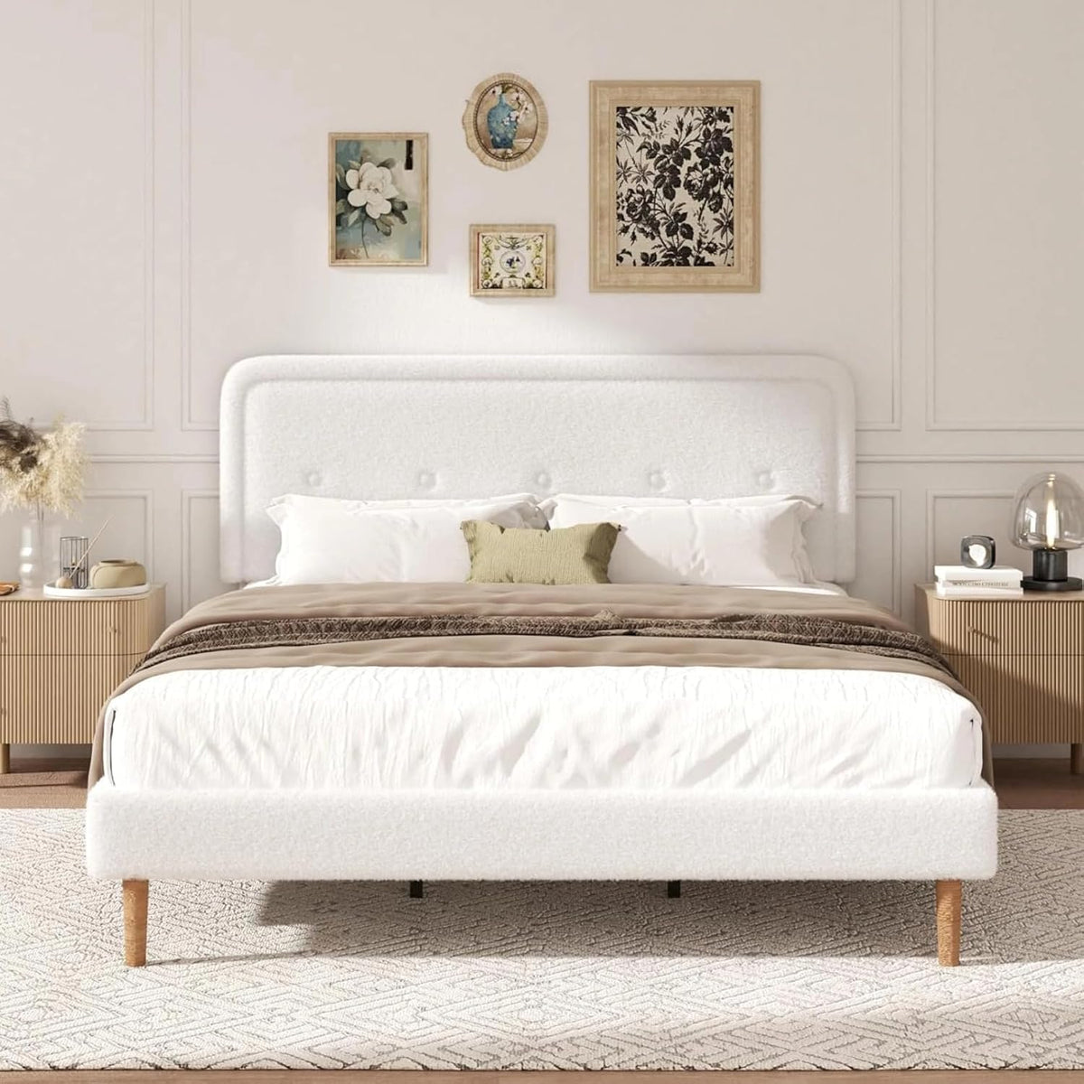 king size boucle bed frame with adjustable headboard, view 9