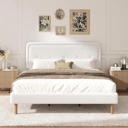 king size boucle bed frame with adjustable headboard, view 9