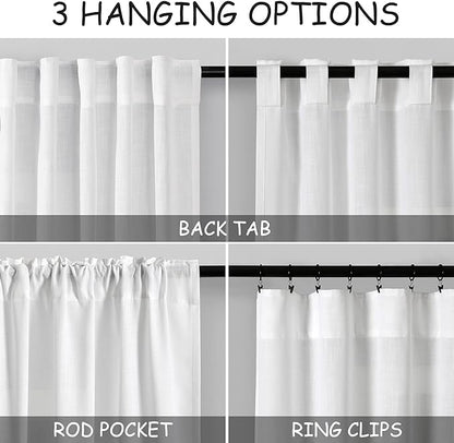 Nanspring White Linen Curtains 129 Inches Long - Image 4