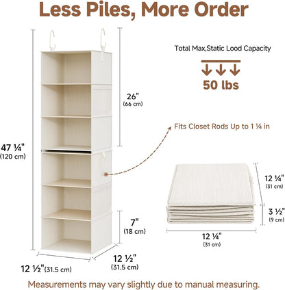 storageworks hanging closet organizer, 6-shelf with 2-in-1 design, close-up detail