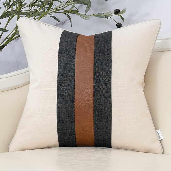 Yangest Patchwork Pillow Cover 18x18 Inch Luxury Cotton and Linen Cushion Cover by Yangest