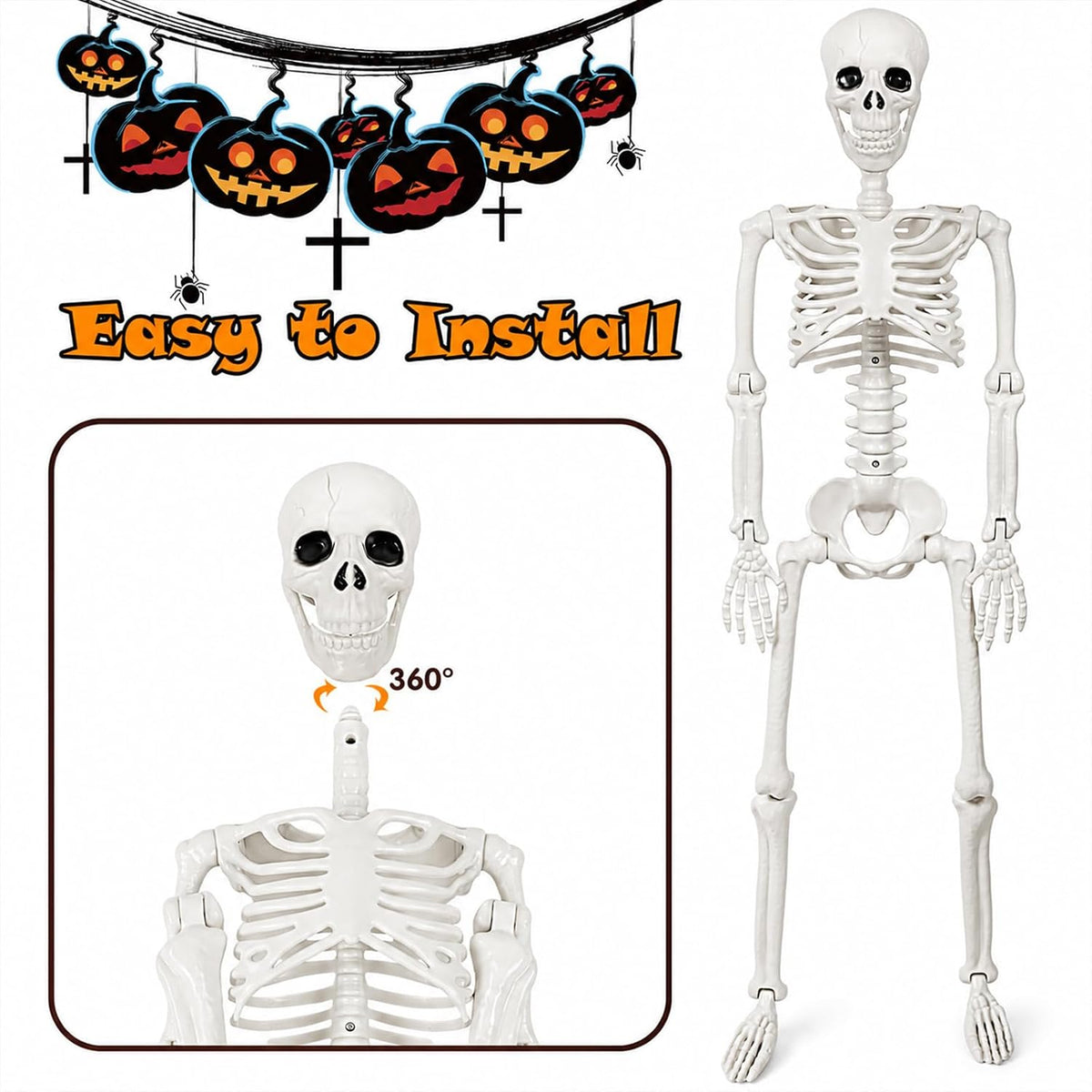 36" Halloween Skeleton Decorations - 3FT Posable Skeleton with Dog & Cat