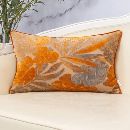 Yangest Orange Leaf Rectangle Pillow Cover Cut Velvet Cushion Cover Luxury by Yangest