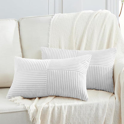 Fancy Homi 2 Packs White Lumbar Decorative Throw Pillow Covers 12x20 Inch by Fancy+Homi