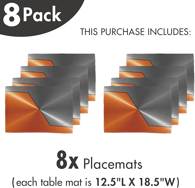 Ambesonne Orange and Grey Place Mats Set of 8, 3D Style Machinery Structure - Image 6