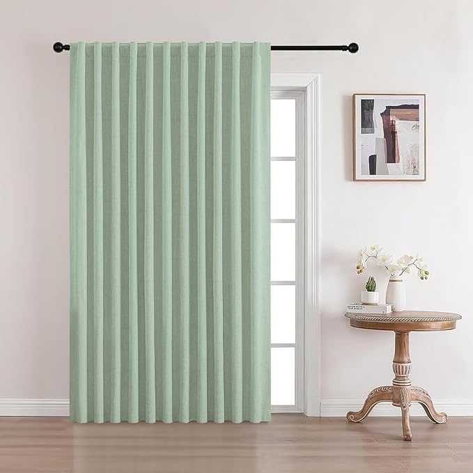 CUCRAF Custom Linen 100% Total Blackout Curtains, Sage Green Back Tab and Rod by CUCRAF