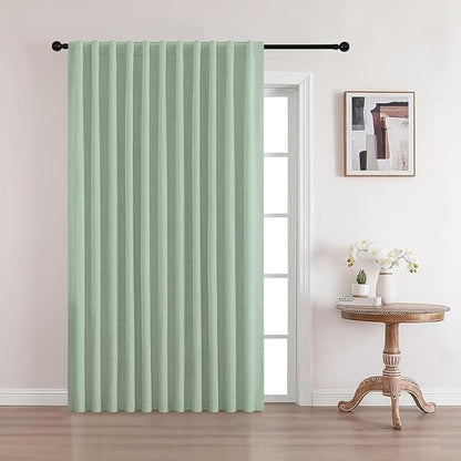 CUCRAF Custom Linen 100% Total Blackout Curtains, Sage Green Back Tab and Rod by CUCRAF