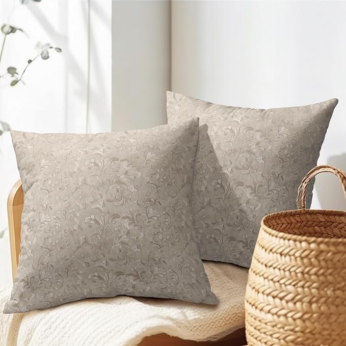 2 PCS Decorative Rustic Floral Throw Pillow Cover 16X16 Inch Pale Brown Block - Image 5
