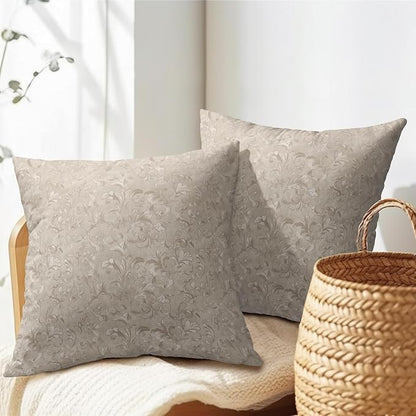2 PCS Decorative Rustic Floral Throw Pillow Cover 16X16 Inch Pale Brown Block - Image 5
