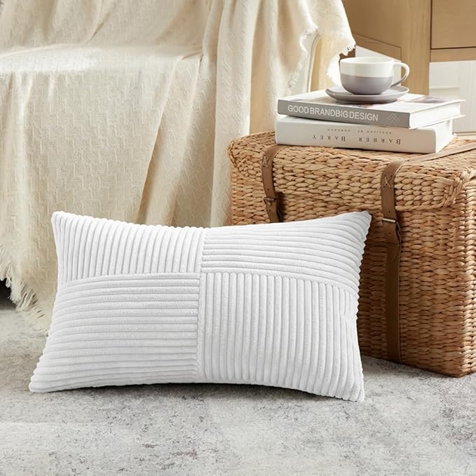 Fancy Homi 2 Packs White Lumbar Decorative Throw Pillow Covers 12x20 Inch - Image 2
