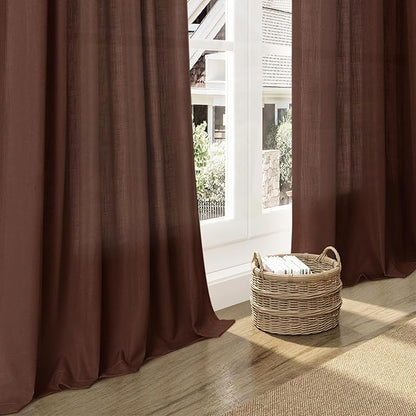 Rustic Brown Linen Curtains 84 Inch Length 2 Panels Set - Image 6