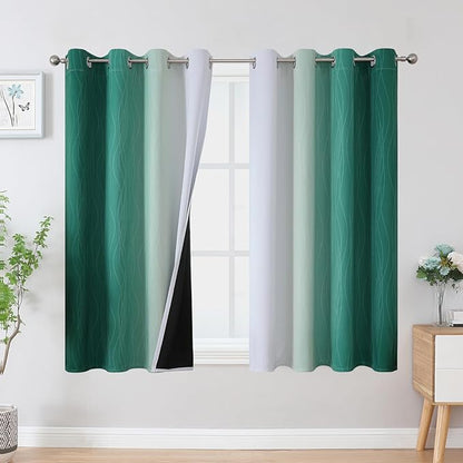Estelar Textiler Green and Greyish White Blackout Curtains 45 Inch Length by ESTELARTEXTILER