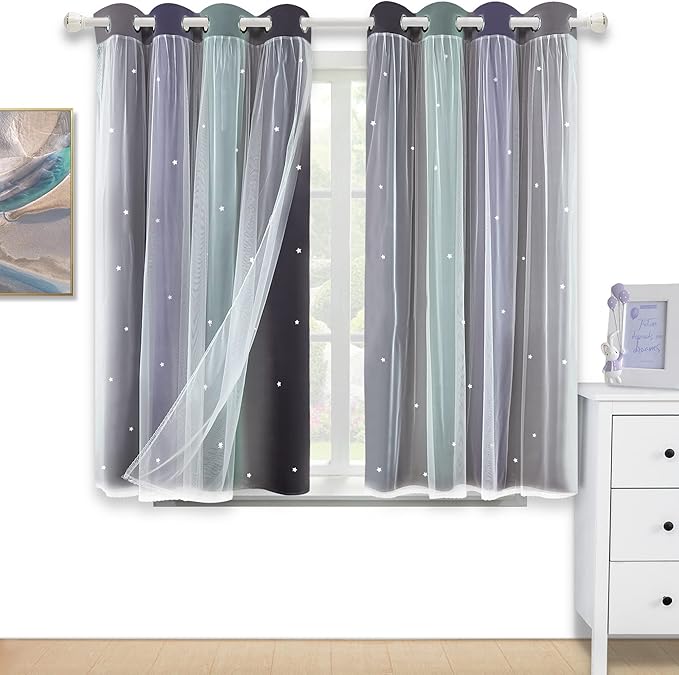 Kinryb Christmas Overlay Star Cut Out Colorful Kids Curtains by Kinryb