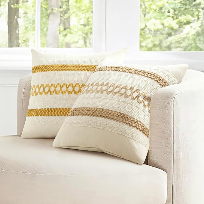 MIULEE Set of 2 Neutral Boho Decorative Pillow Covers 18x18 Inch Farmhouse - Image 7